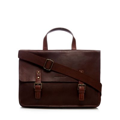 Tan leather two handle briefcase